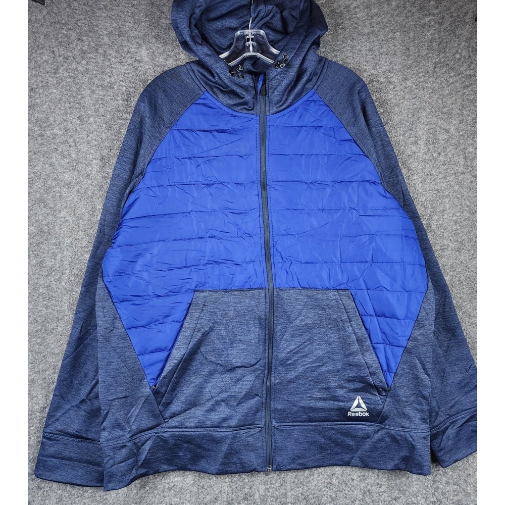 Reebok‎ Hybrid Puffer Jacket Mens XL Navy Insulated Full Zip Hooded REM214JK01